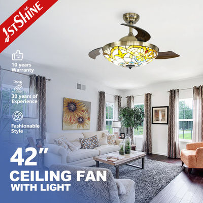 خرید طراحی میان‌قرن، فن سقفی LED 1stshine با کنترل از راه دور و تیغه‌های پنهان، موتور 10 ساله تولید آنلاین
