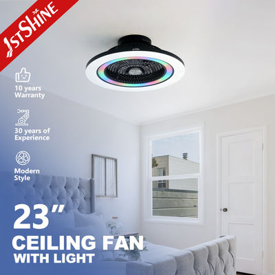 فن بدون تیغه اتاق خواب با RGB Light Smart APP سیاه مدرن کوچک رنگ های مختلف