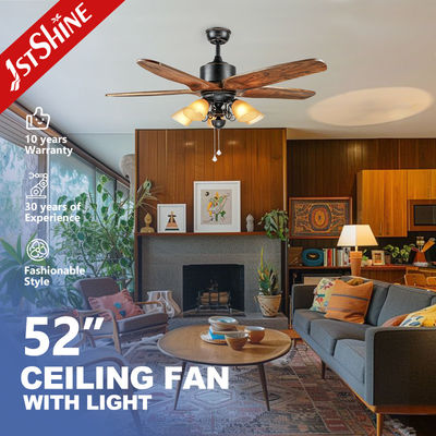 قیمت خوب پشتیبانی Dimmer 52 اینچ فن سقف با 5 تیغه چوبی و کشیدن زنجیره ای 110-240V ورودی آنلاین