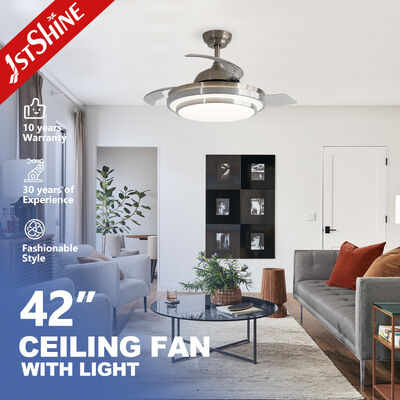 قیمت خوب پنکه سقفی 42 اینچی با تیغه جمع شونده، نور LED یکپارچه و موتور DC برای دفتر کار خانگی آنلاین